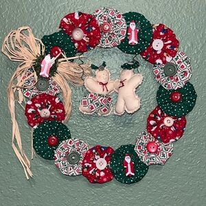 Vintage handmade quilted Christmas Wreath • Grandma • cottagecore • farmhouse